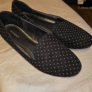 Old Navy gold studded black loafers.